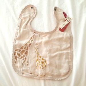 Milkbarn Giraffe Appliqué Organic Linen Two-Layer Bib -NWT